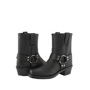 FRYE Black Moto Boots Harness Metal Rivots Mid Shaft Leather Mens 5 Womens 7